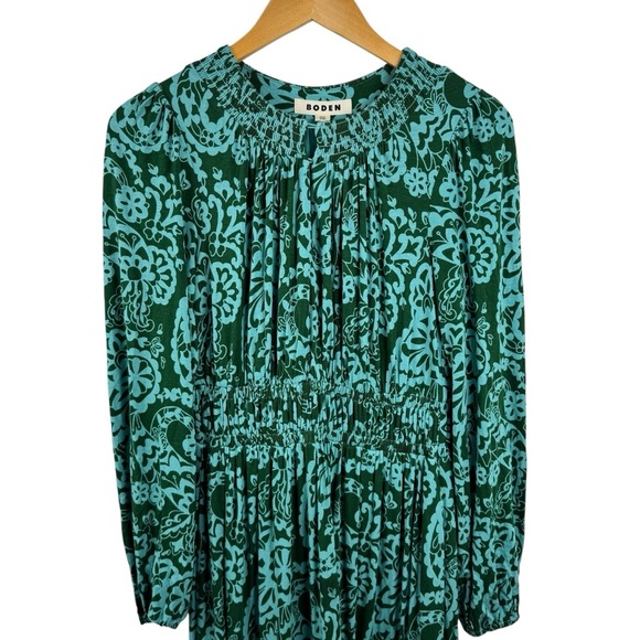Boden Smock Tiered Jersey Floral Green Long Dress Size 4L Long sleeve Bohemian - Picture 7 of 16